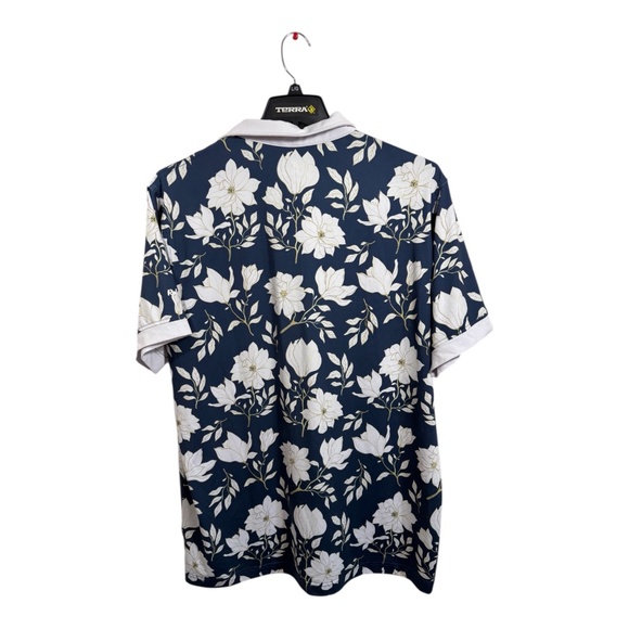 Rolo Golf Polo Shirt Mens Size XXL Blue White Floral Grandpa's Pond Short Sleeve - Picture 7 of 8